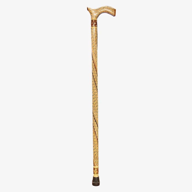 عصا خاتم کاری چوبی صنایع دستی فاخر مدل ممتاز طرح حلقوی