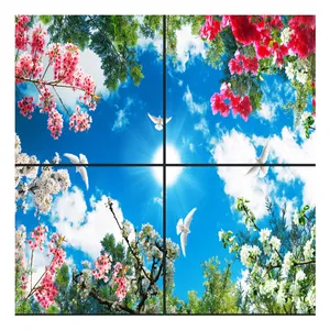 تایل سقفی آسمان مجازی طرح شاخه و برگ و گل کد 0800 سایز 60x60 سانتی متر مجموعه 4 عددی