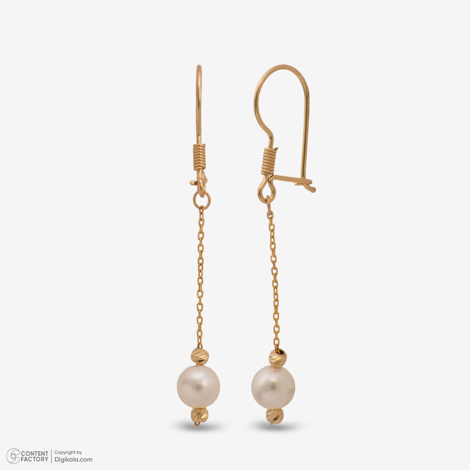 گوشواره عصایی طلا 18 عیار زنانه حافا گلد مدل مروارید کد e008 -  - 3