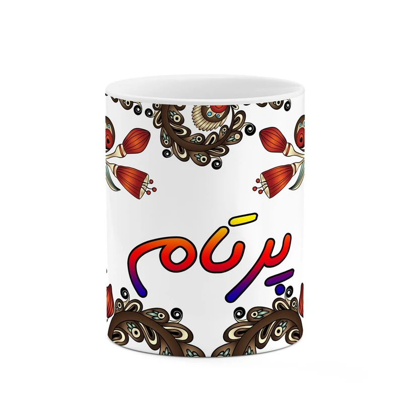 ماگ کاکتی مدل اسم پرتام طرح سنتی گل و بته کد mgh44359