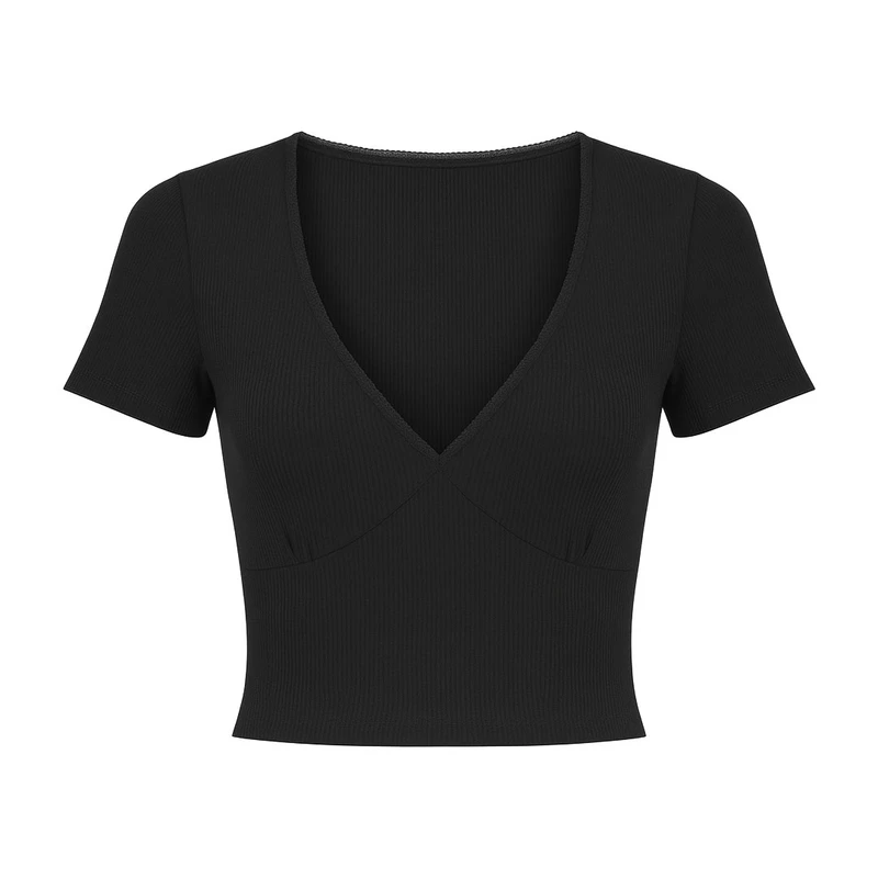 کراپ بلوز آستین کوتاه یقه هفت زنانه ناکد مدل 05248