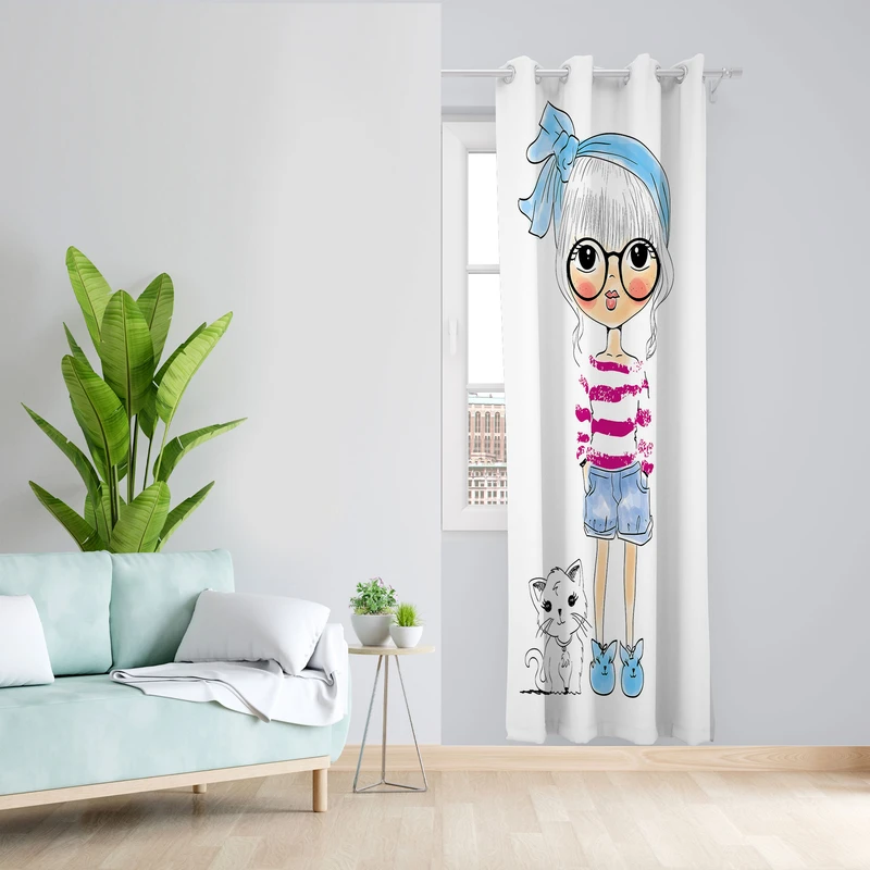  پرده مدل اتاق کودک مخمل پانچی طرح دخترانه کد 4138 سایز 140x280 سانتی متر