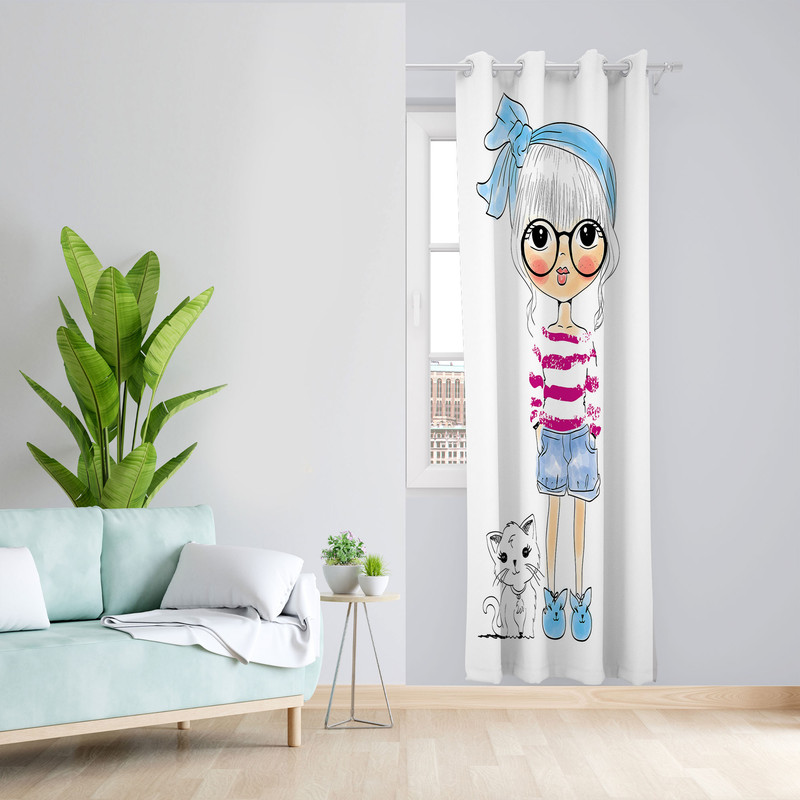  پرده مدل اتاق کودک مخمل پانچی طرح دخترانه کد 4138 سایز 140x280 سانتی متر