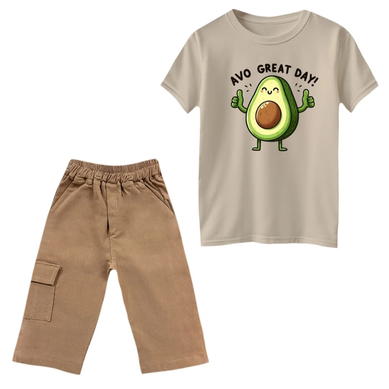 ست تی‌شرت و شلوارک پسرانه مدل آووکادو خوشحال