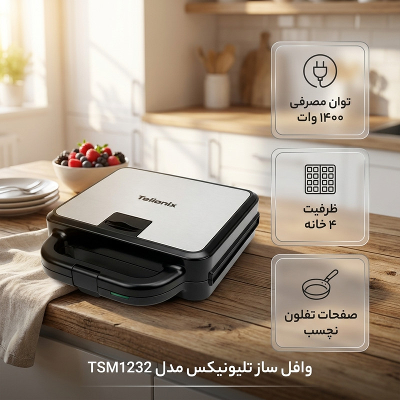وافل ساز 4 خانه تلیونیکس مدل TSM1232