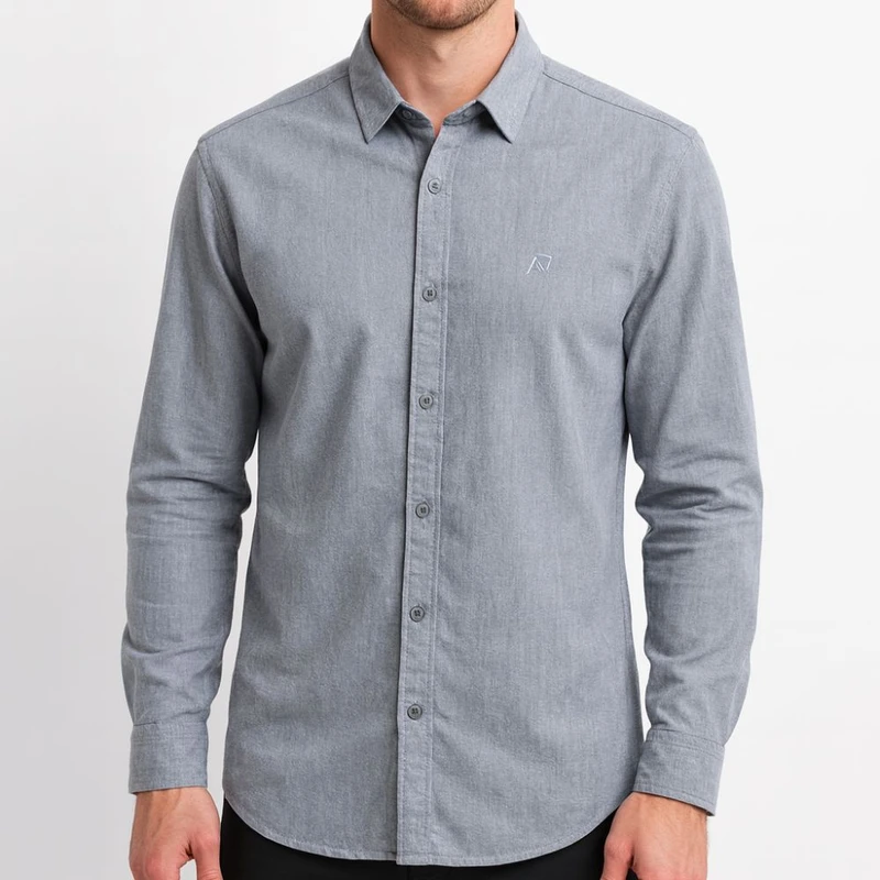 پیراهن آستین بلند یقه برگردان مردانه مدل پنبه ساده