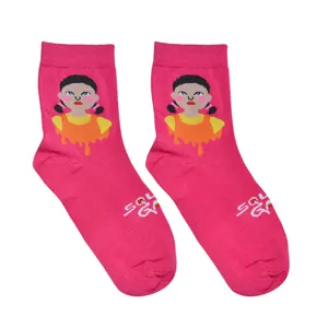 جوراب مدل sqd2 طرح اسکویید گیم رنگ سرخابی بسته 2 عددی