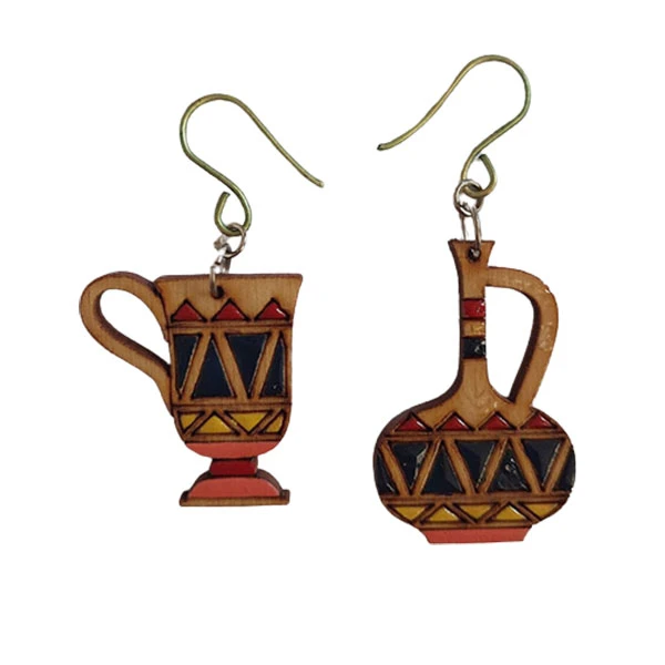 گوشواره زنانه مدل چوبی تابه تا طرح جام و کوزه کد EP001