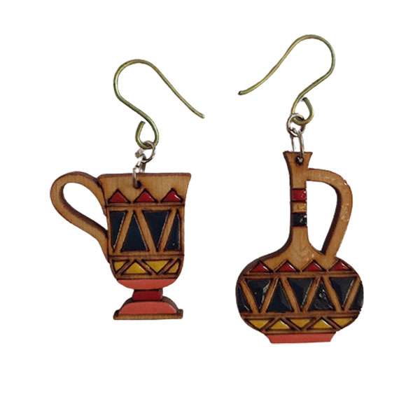 گوشواره زنانه مدل چوبی تابه تا طرح جام و کوزه کد EP001