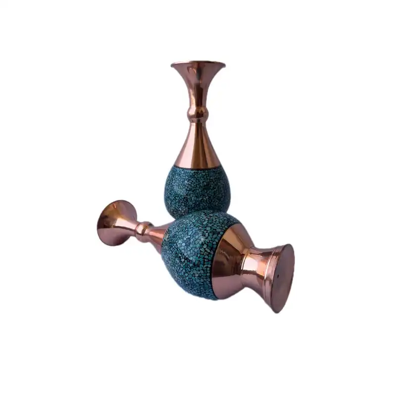 ست 3 تکه گلدان و شکلات خوری فیروزه کوبی کد 12