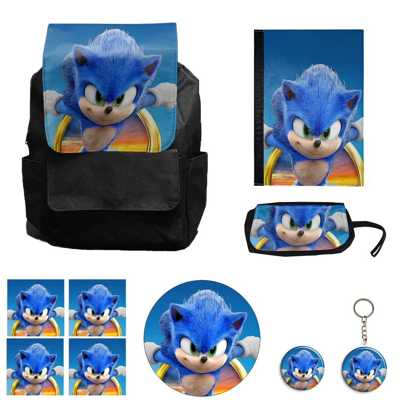 کوله پشتی مدل انیمیشن سونیک کد Sonic M1 همراه کلاسور و جامدادی و زیر لیوانی و جاکلیدی مجموعه 10 عددی
