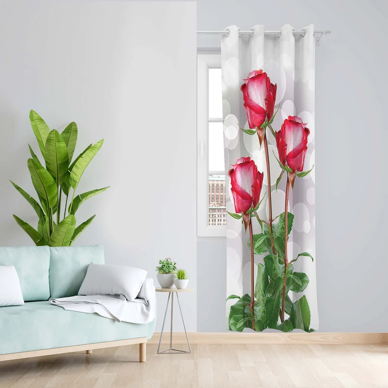 پرده طرح گل رز مدل مخمل پانچی کد 1492 z سایز 140x200 سانتی متر