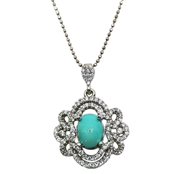گردنبند نقره زنانه مدل سنگ فیروزه نیشابور آبکاری رادیوم کد 34040 -  - 6
