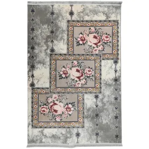 فرش ماشینی فرش مارکت تریتا طرح قاب گل رز کد fm400 6163 زمینه نقره ای