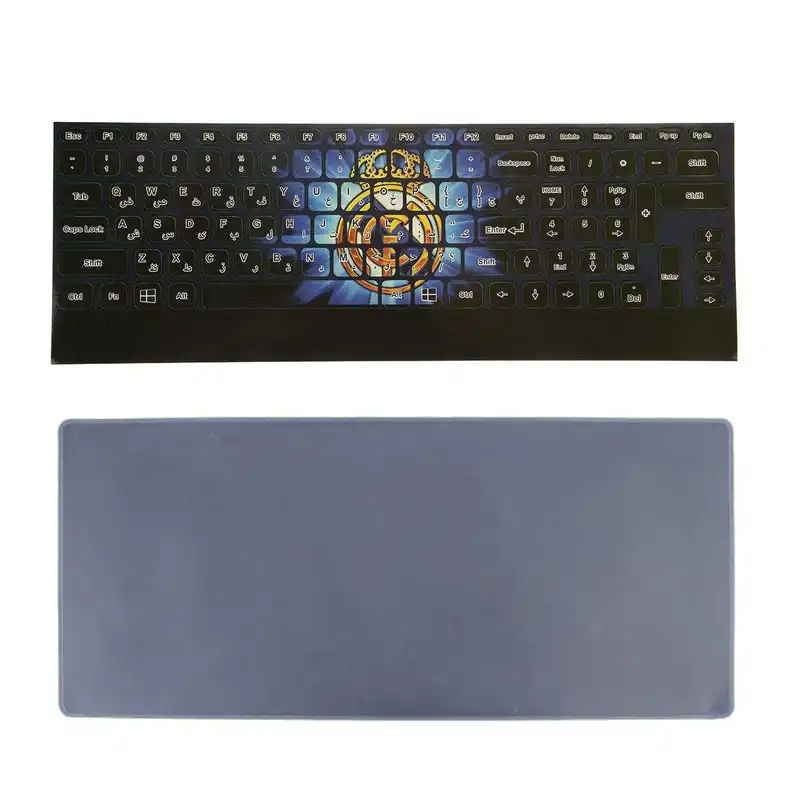 برچسب حروف فارسی کیبورد طرح رئال مادرید به همراه محافظ کیبورد مدل 15-I مناسب برای لپ تاپ 15.6 اینچ