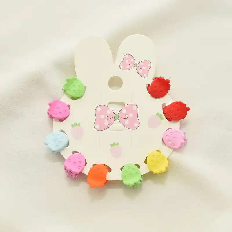 گیره مو زنانه مدل ریز بیبی طرح توت فرنگی بسته 8 عددی