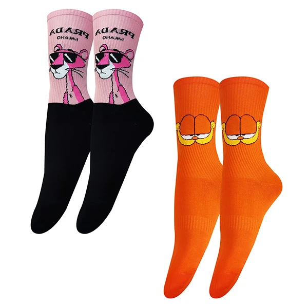 جوراب ساق بلند زنانه تن پوش هنگامه مدل پنبه کش اسپرت گارفیلد و پلنگ صورتی کد T02 بسته 2 عددی