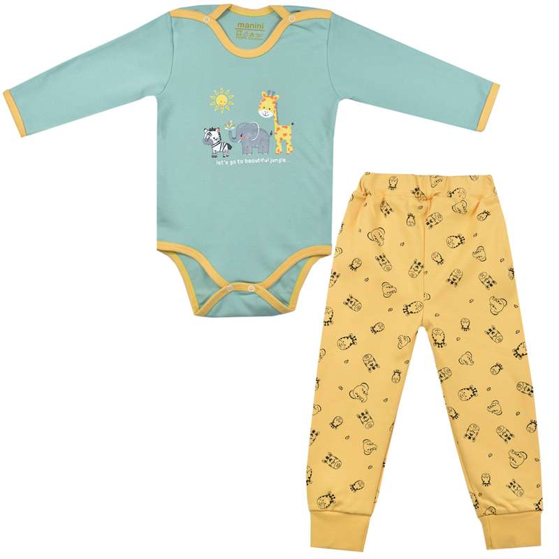 ست بادی آستین بلند و شلوار نوزادی مانینی مدل زرافه کد 12