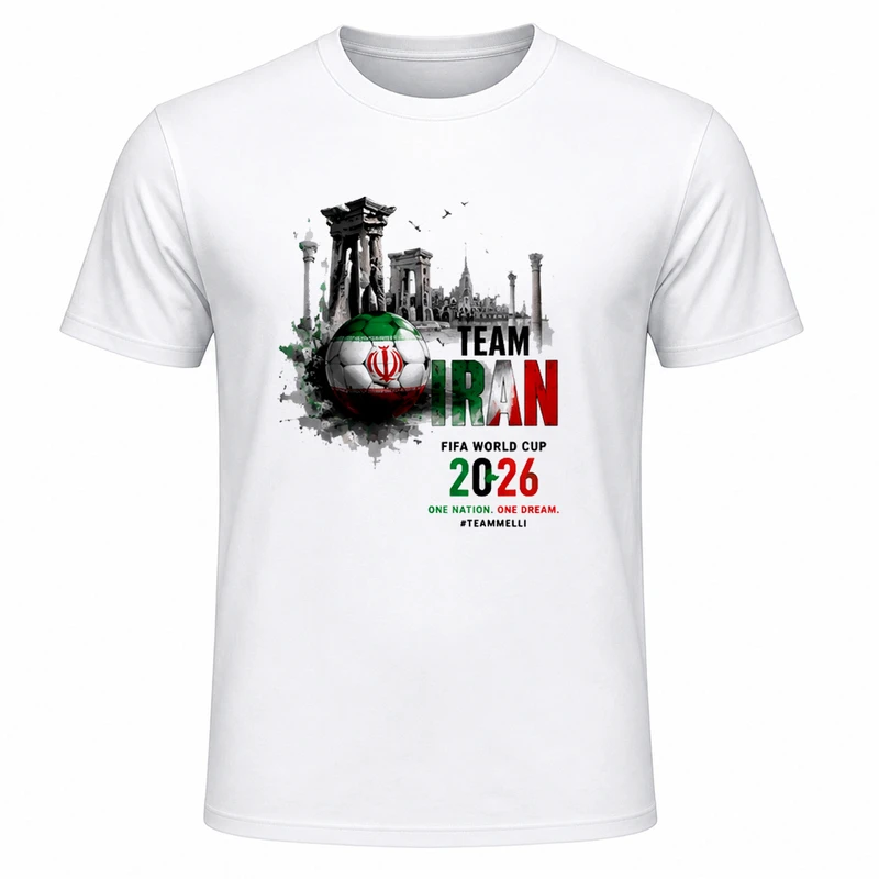 تی‌شرت آستین کوتاه یقه گرد مردانه مدل A25 طرح جام جهانی 2026 ایران