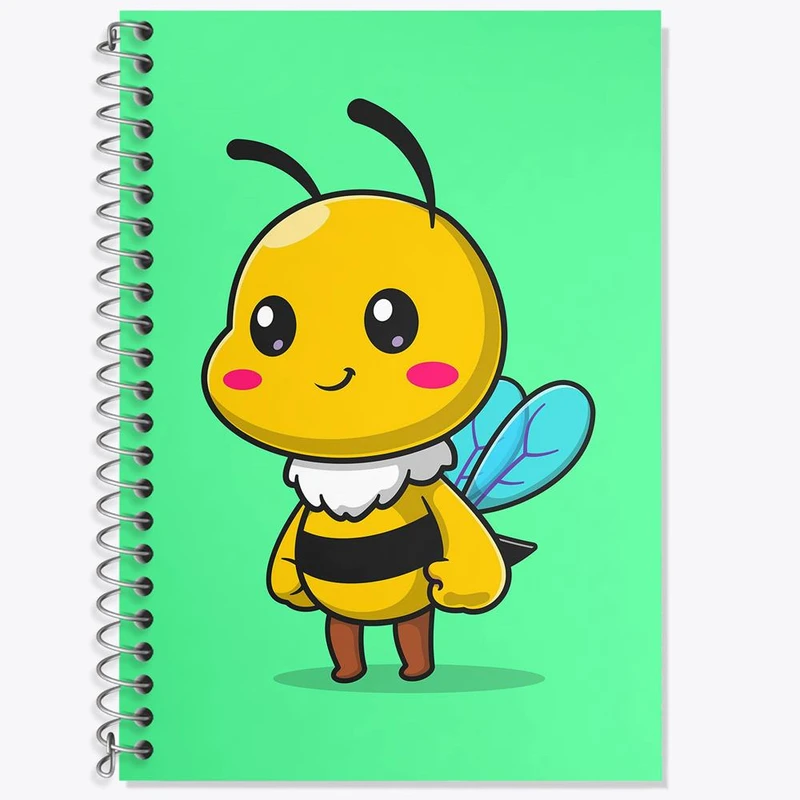 دفتر زبان 50 برگ خندالو مدل دو خط طرح حیوانات بامزه زنبور کد 29684