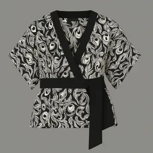 بلوز آستین کوتاه یقه هفت زنانه کد 28195