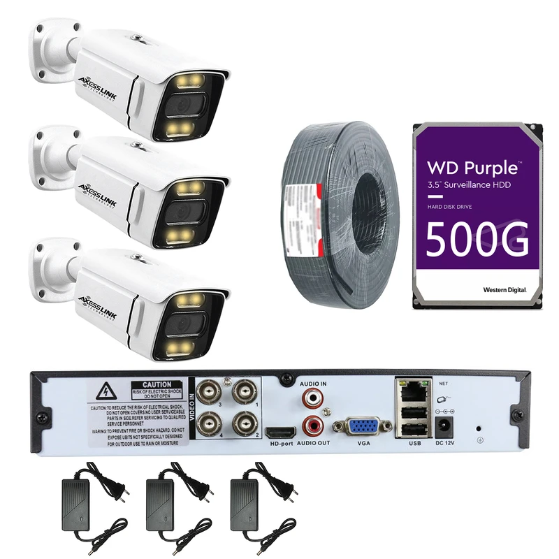 سیستم امنیتی 3 دوربین اکسس لینک مدل AHD PACK به همراه هارد 500 گیگابایتی