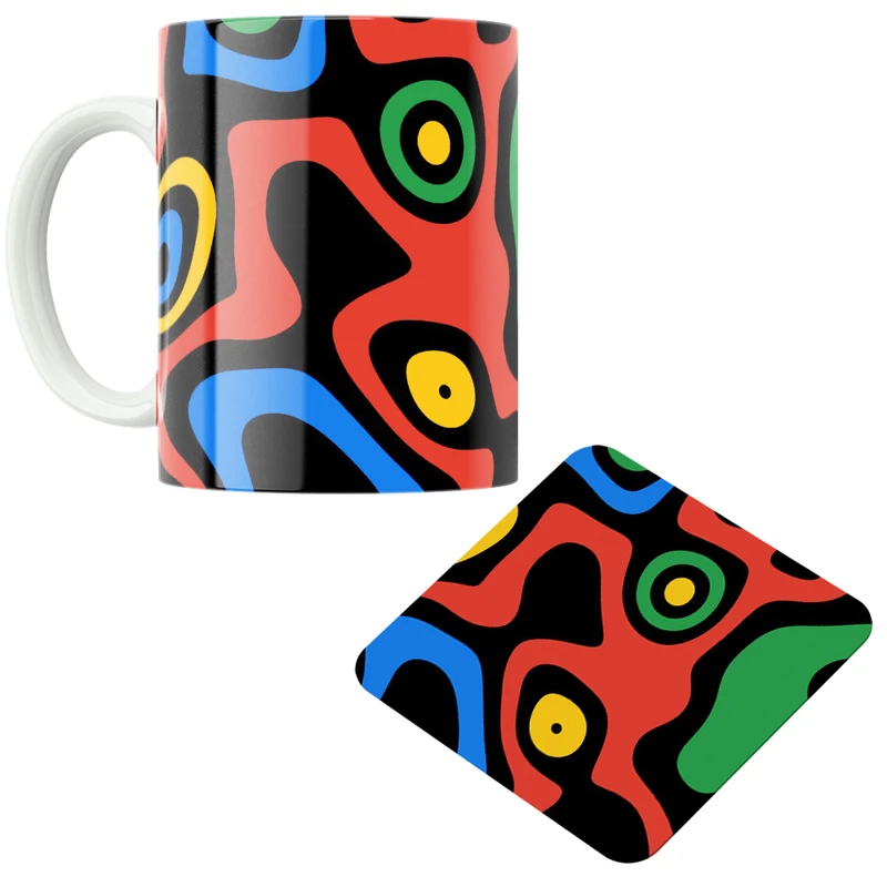 ماگ پاد آفرین مدل اشکال و خطوط کد DKC583 به همراه زیر لیوانی