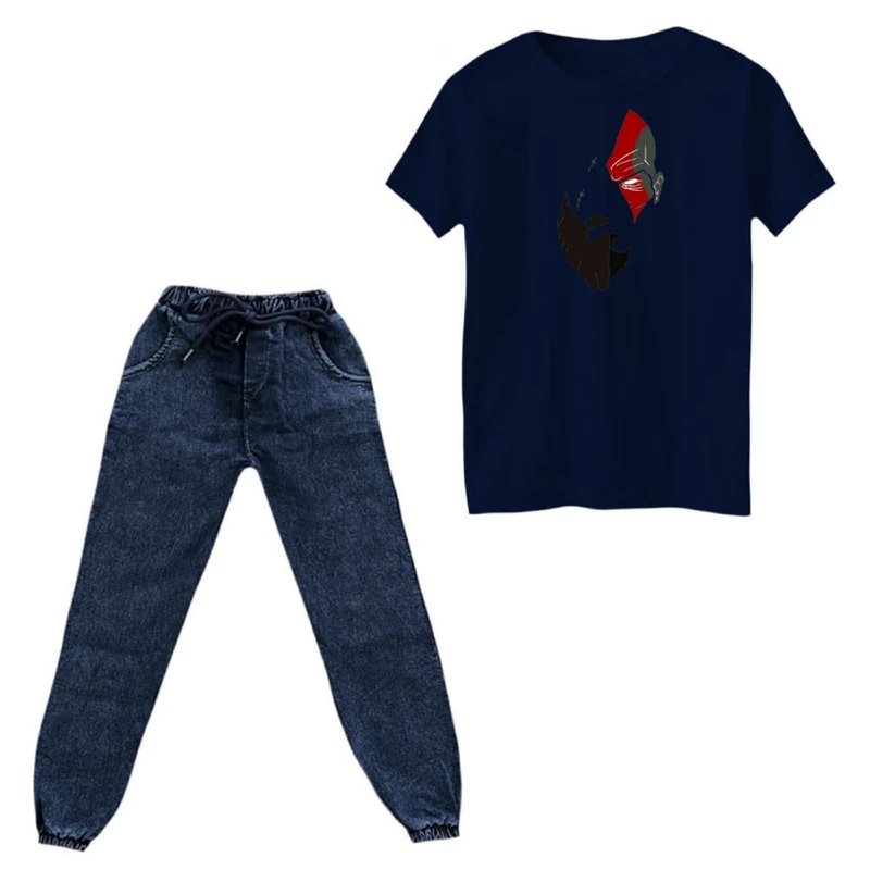 ست تی‌شرت و شلوار دخترانه مدل  کریتوس رنگ سورمه ای