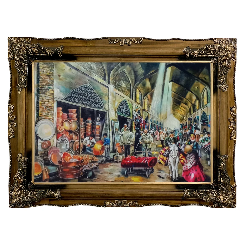 تابلو فرش ماشینی طرح دستبافت مدل بازار مسگران کد 8012