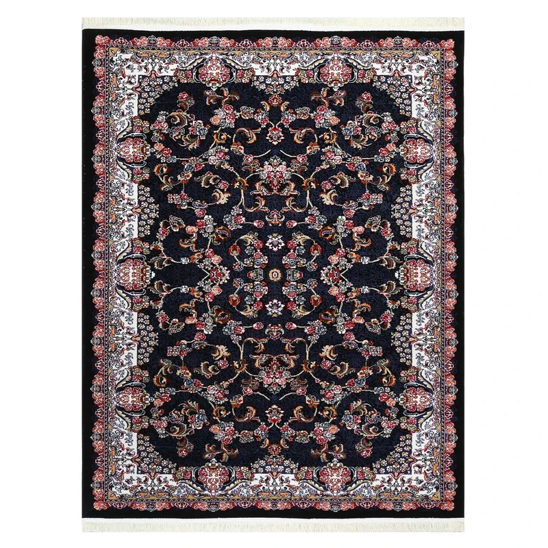 فرش ماشینی دنیای فرش مدل دلسا کد 758 زمینه مشکی