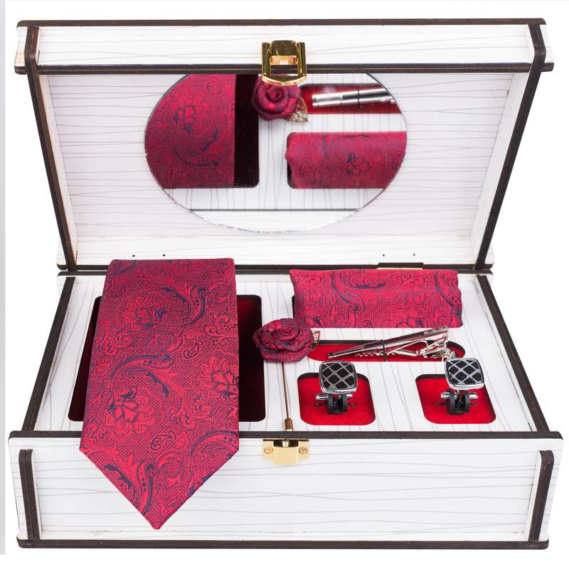 ست کراوات و دستمال جیب و دکمه سردست و گل کت مردانه جیان فرانکو روسی مدل GF-F719RE-BOX