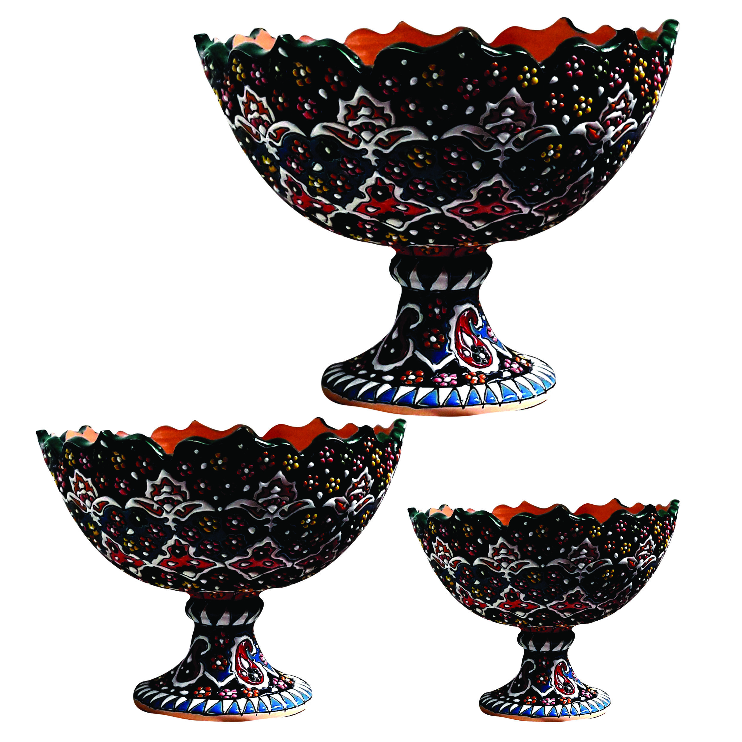  ست میوه خوری میناکاری سفالی طرح لبچین کد mm3 مجموعه 3 عددی