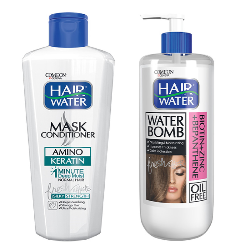 ماسک مو کامان مدل Keratin حجم 400 میلی لیتر به همراه کرم آبرسان مو کامان مدل Bio Ten Hair Water حجم 400 میلی لیتر 