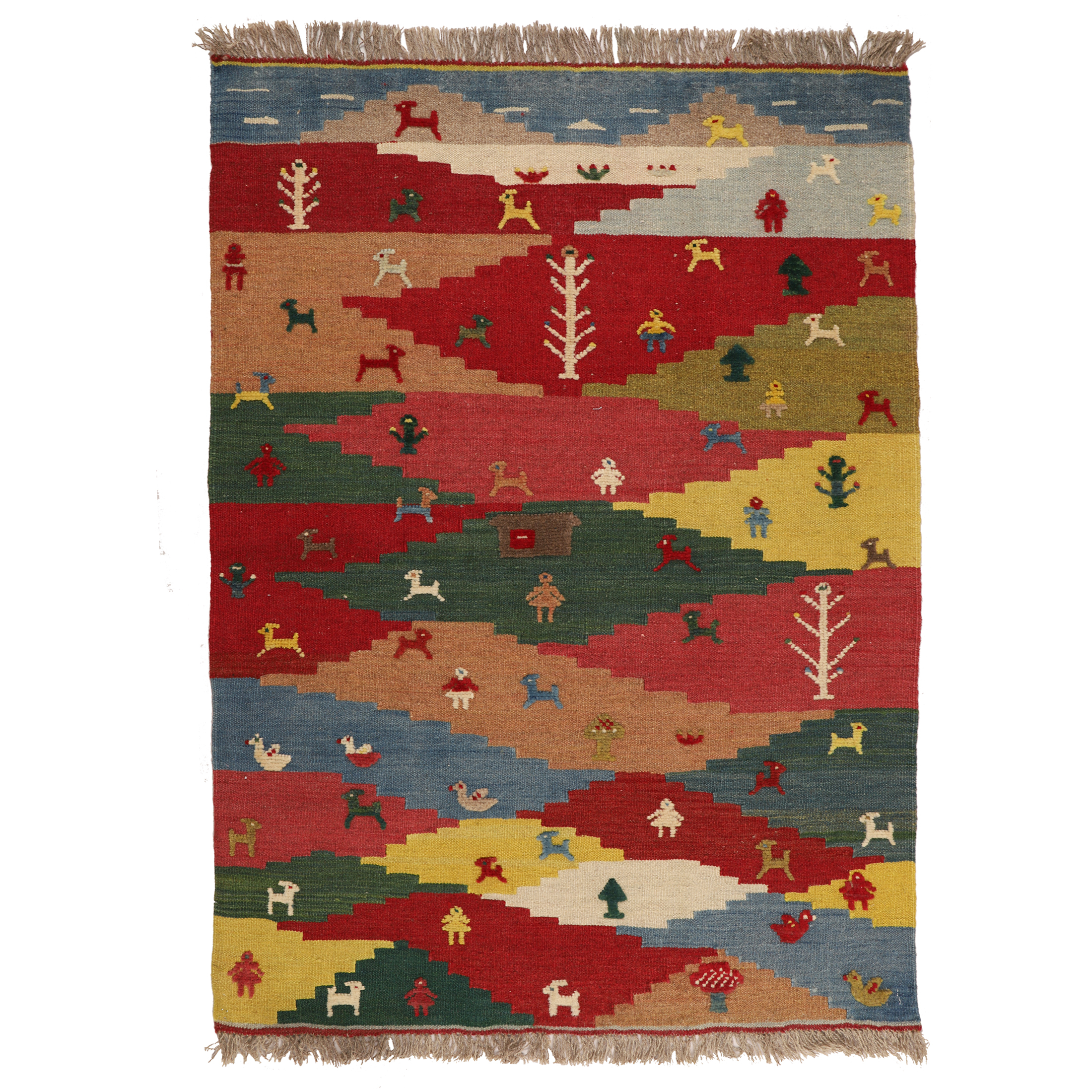 گلیم دستبافت یک و نیم متری طرح قشقایی کد 140347 