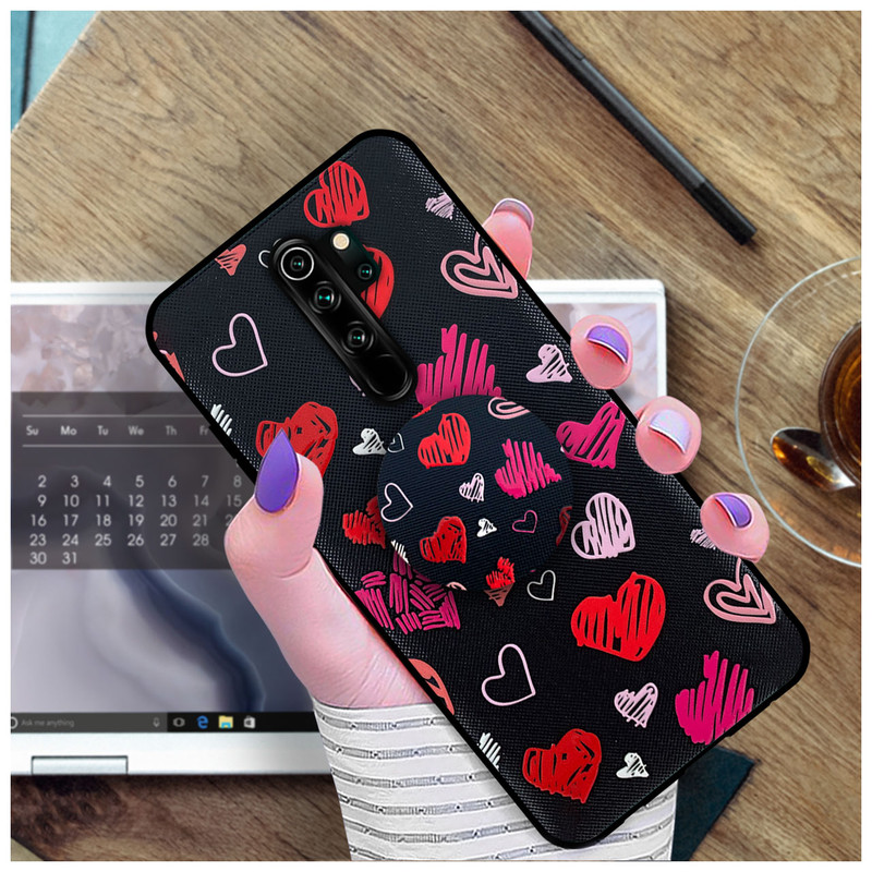 کاور دکین مدل Rikki طرح R- Heart مناسب برای گوشی موبایل شیائومی Redmi Note 8 Pro به همراه پایه نگهدارنده