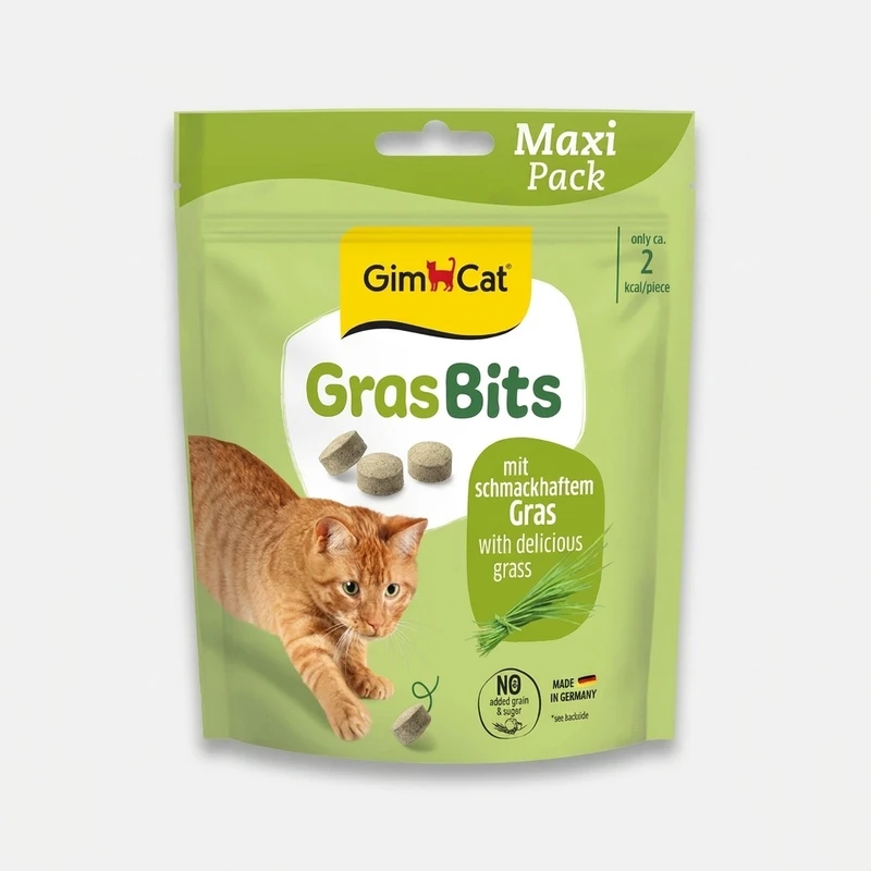 تشویقی گربه جیم کت مدل Gras Bits با طعم علف گربه وزن 140 گرم