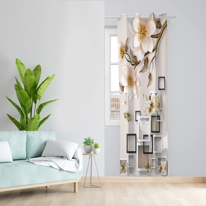 پرده طرح شکوفه بهاری مدل مخمل پانچی کد 4081 z سایز 140x200 سانتی متر