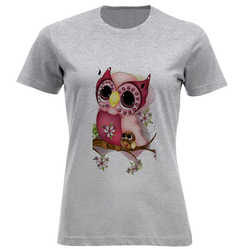 تی شرت آستین کوتاه زنانه مدل جغد D878