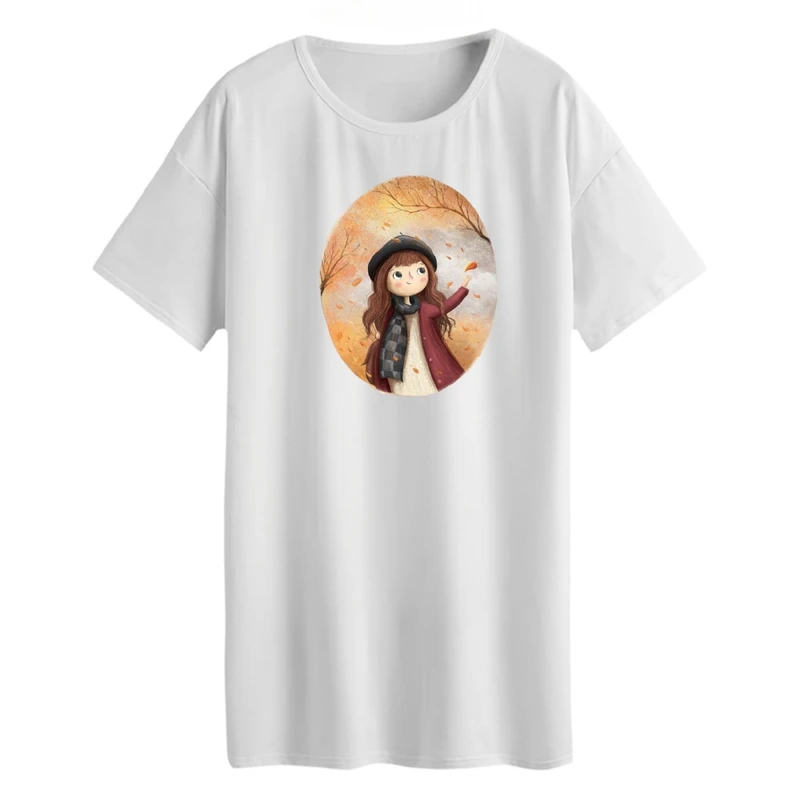 تی شرت لانگ آستین کوتاه زنانه مدل دخترک پاییزی کد 6