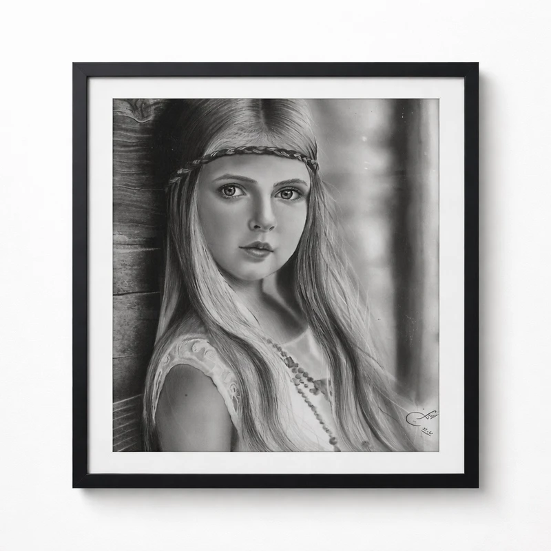 تابلو نقاشی پرتره سیاه‌قلم به سبک رئال مدل NP003