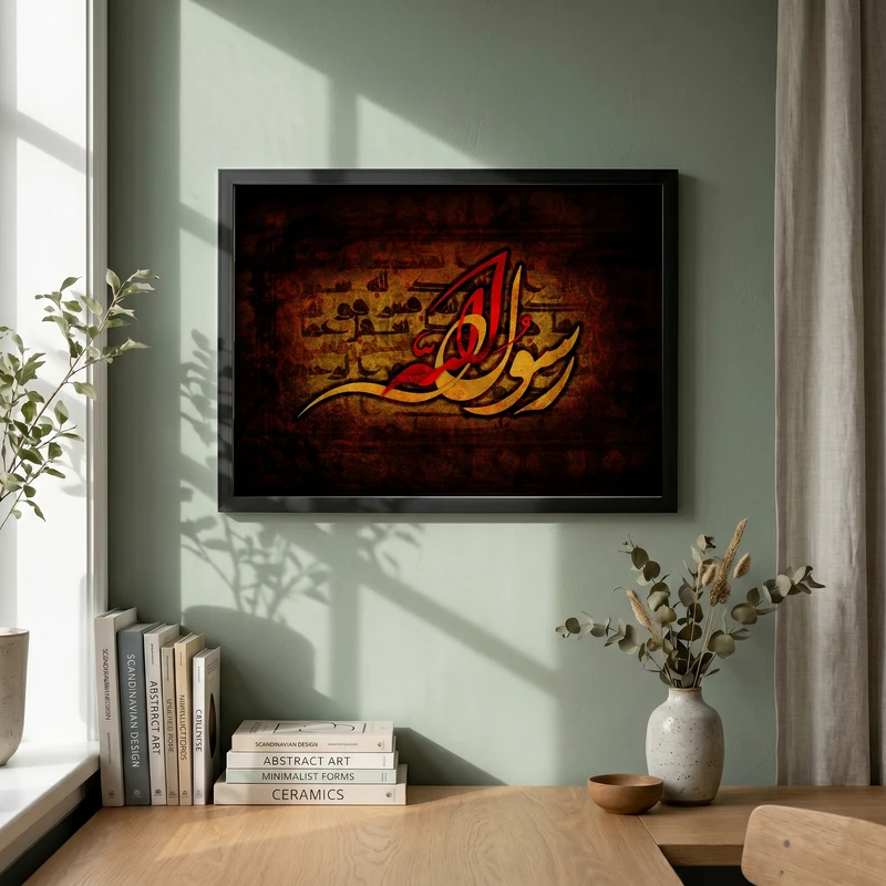تابلو طرح رحلت پیامبر گرامی اسلام (ص) مدل G14223 فریم مشکی