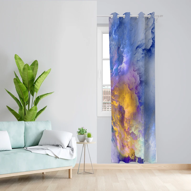 پرده طرح آبرنگی مدل مخمل پانچی کد L 1038R Z سایز 140x200 سانتی متر