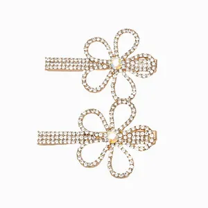 گیره مو زنانه مدل انبری طرح گل فول نگین بسته 2 عددی