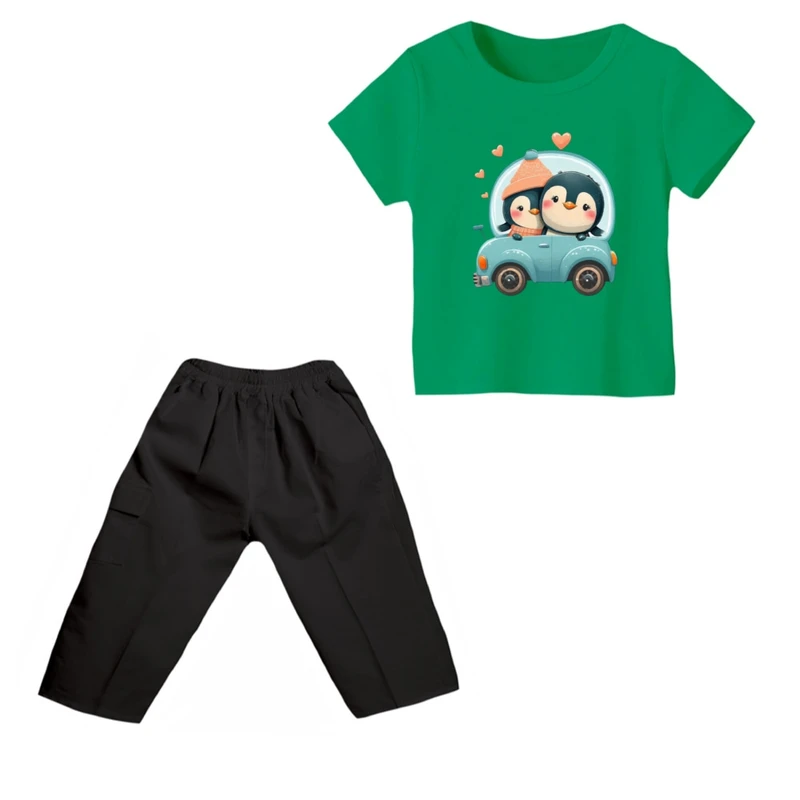 ست تی شرت و شلوارک دخترانه مدل پنگوئن کد ۱۶