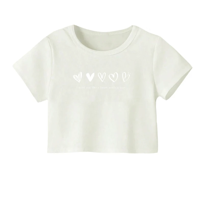 کراپ‌ تی‌شرت آستین کوتاه زنانه مدل قلب ها
