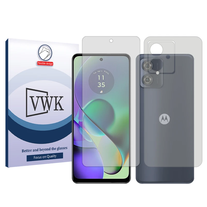 محافظ صفحه نمایش شفاف وی دبلیو کی مدل Tough مناسب برای گوشی موبایل موتورولا Moto G54 به همراه محافظ پشت گوشی