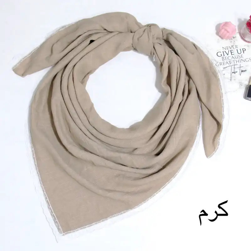روسری زنانه مدل نخی پفکی ساده دور دانتل کد ana-9020