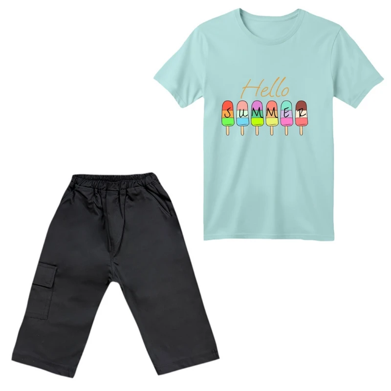 ست تی‌شرت آستین کوتاه و شلوارک دخترانه مدل بستنی ها