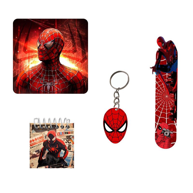 بسته لوازم تحریر مدل 4 تکه چوبی طرح مرد عنکبوتی کد1 مجموعه 6 عددی