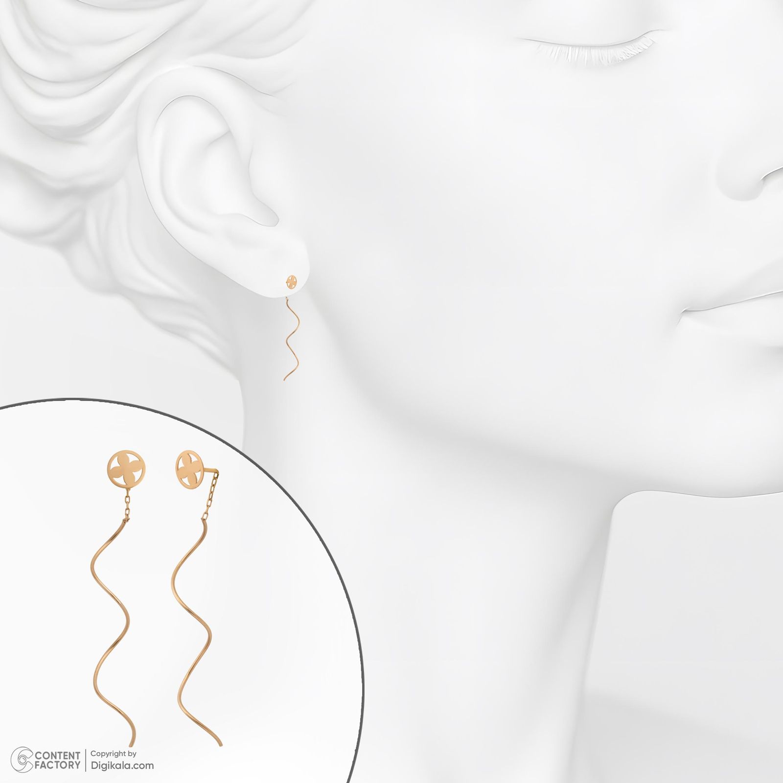 گوشواره آویز طلا 18 عیار زنانه حافا گلد مدل گل کد e009 -  - 2
